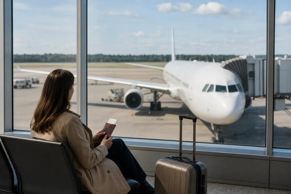 Generiskt flygplan vid gate utan flygbolagslogotyper för artikeln Flygbolagsallianser – vad de betyder för din resa