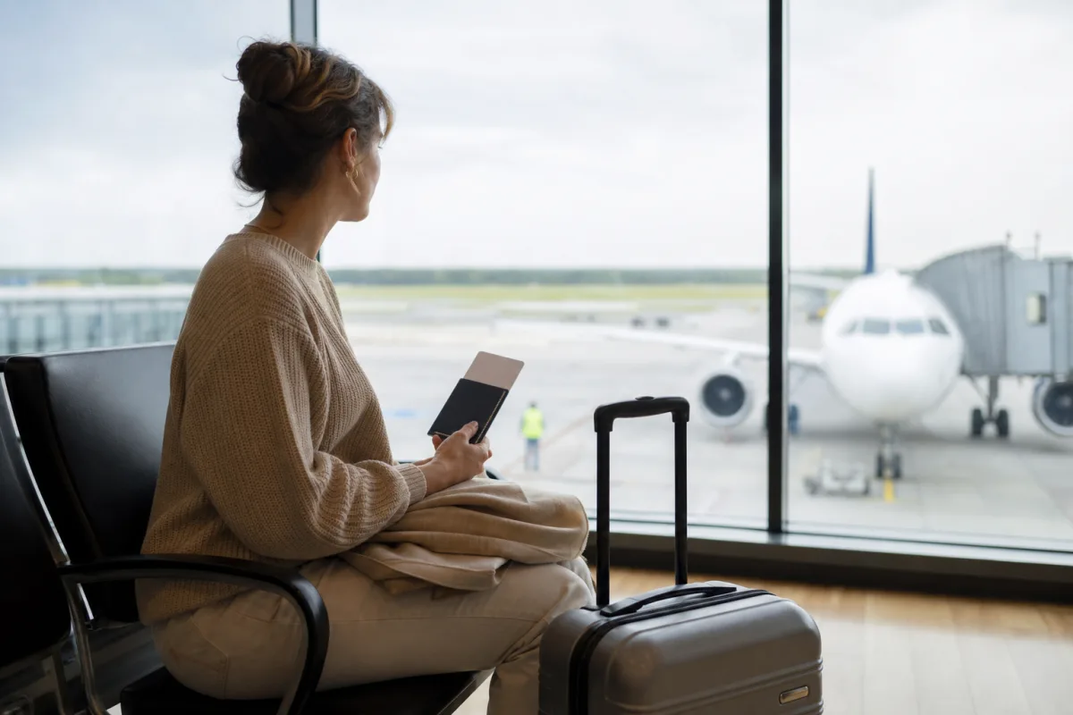 Generisk resesituation med kabinväska och resehandlingar för artikeln Flygstrejk: dina rättigheter om flyget ställs in