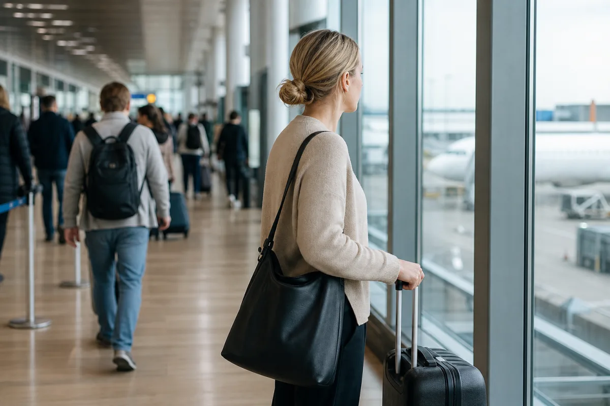 Ljus generisk flygplatsterminal med resenärer och bagage för artikeln Kastrup terminaler: så hittar svenska resenärer rätt på CPH