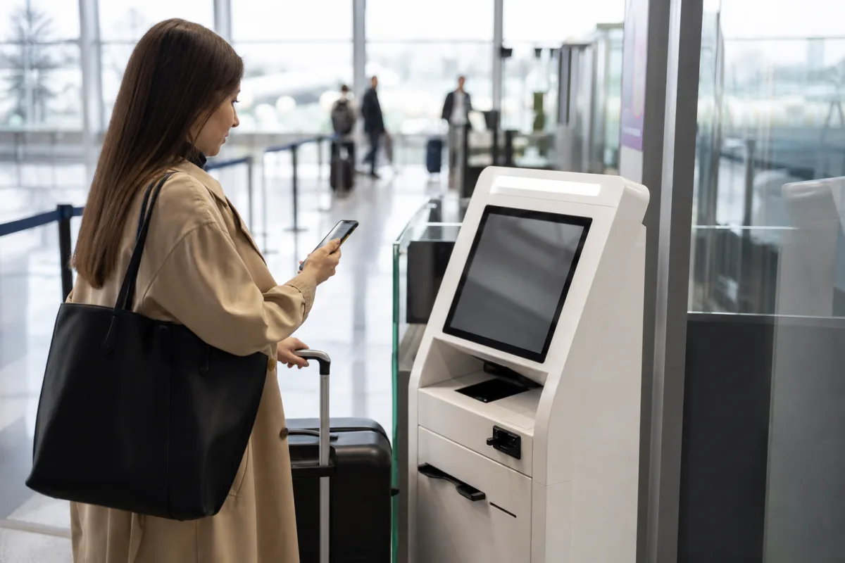 Resenär med bagage vid incheckning på en generisk flygplats för artikeln Incheckning på Landvetter: tre sätt att checka in och lämna bagage