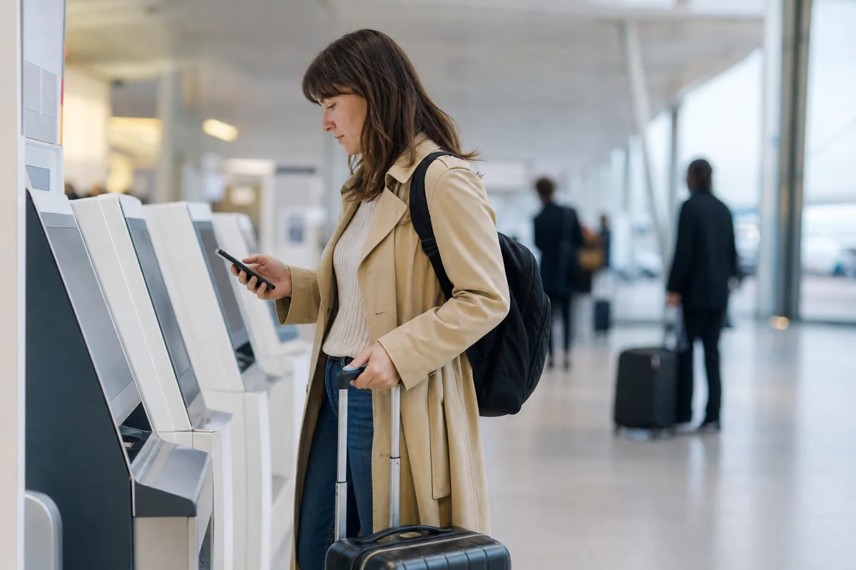Resenär med bagage vid incheckning på en generisk flygplats för artikeln Nekad ombordstigning och överbokning