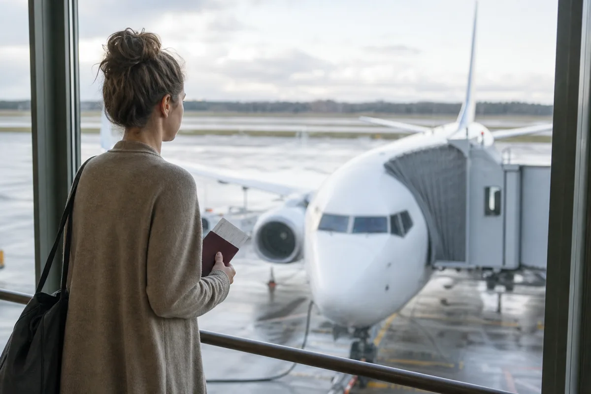 Generiskt flygplan vid gate utan flygbolagslogotyper för artikeln oneworld – vad alliansen betyder för din resa
