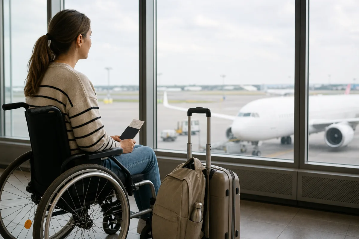 Praktisk reseförberedelse med bagage och resehandlingar för artikeln Rullstol på flygplats: så bokar du assistans och reser med egen rullstol