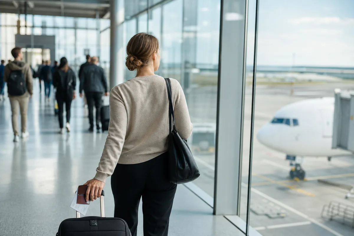Ljus generisk flygplatsterminal med resenärer och bagage för artikeln Self-transfer – vad betyder det och vilka risker tar du?