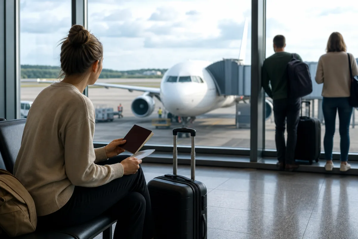 Generiskt flygplan vid gate utan flygbolagslogotyper för artikeln Turkish Airlines – bagage, kabinklasser och mellanlandning i Istanbul